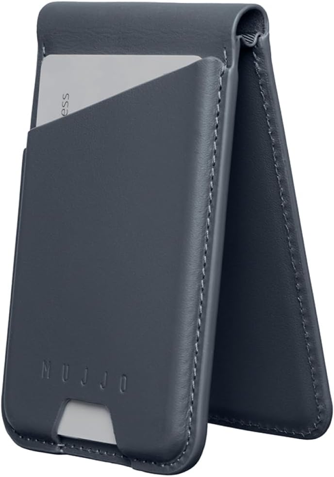 Mujjo Magsafe Compatible Leather Wallet Stand - Basalt Blue - Image 1